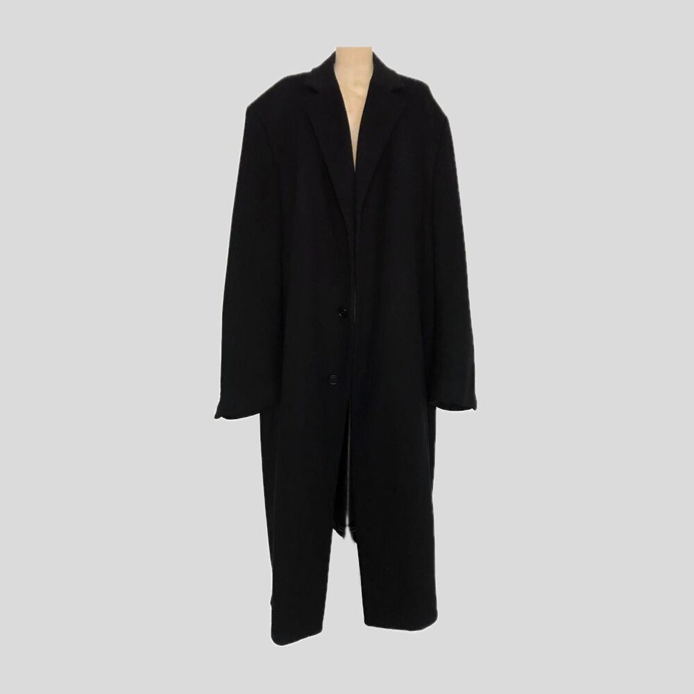 Vintage 2000s Black Minimalist Chic Wool Cashmere Unisex Winter Coat Size L